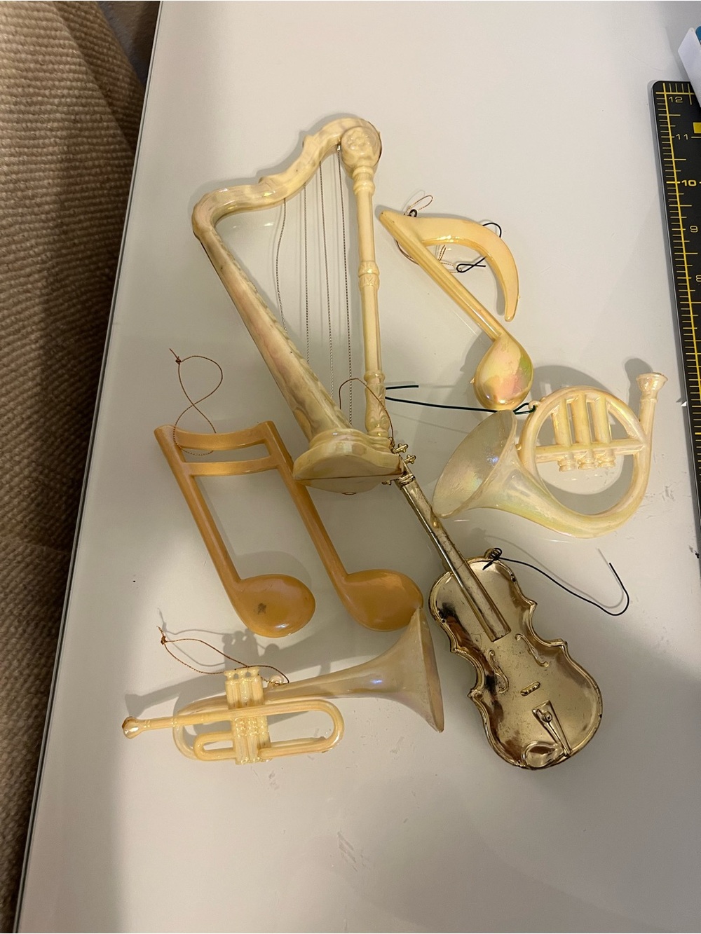 Vintage Cream Musical Instrument Ornament Set of 6 for Holiday Décor